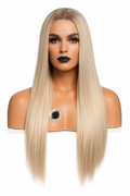 Lång blond peruk med mittbena och naturlig glans