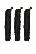 Tre buntar franska lockar i djup svart färg med glansig yta och jämnt definierade spiralformade lockar som ger ett elegant och fylligt intryck.