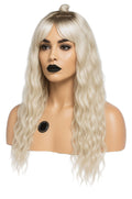 Blond drömmig vågig peruk med ljusbruna rötter och blonda romantiska längder
